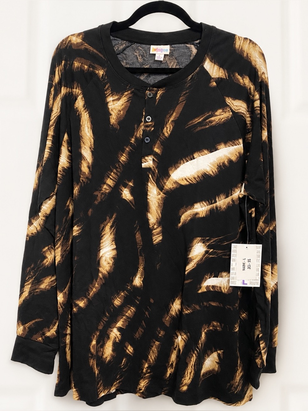 LULAROE-‎ Mark Mens Black and Tan Long Sleeve Shirt size Large